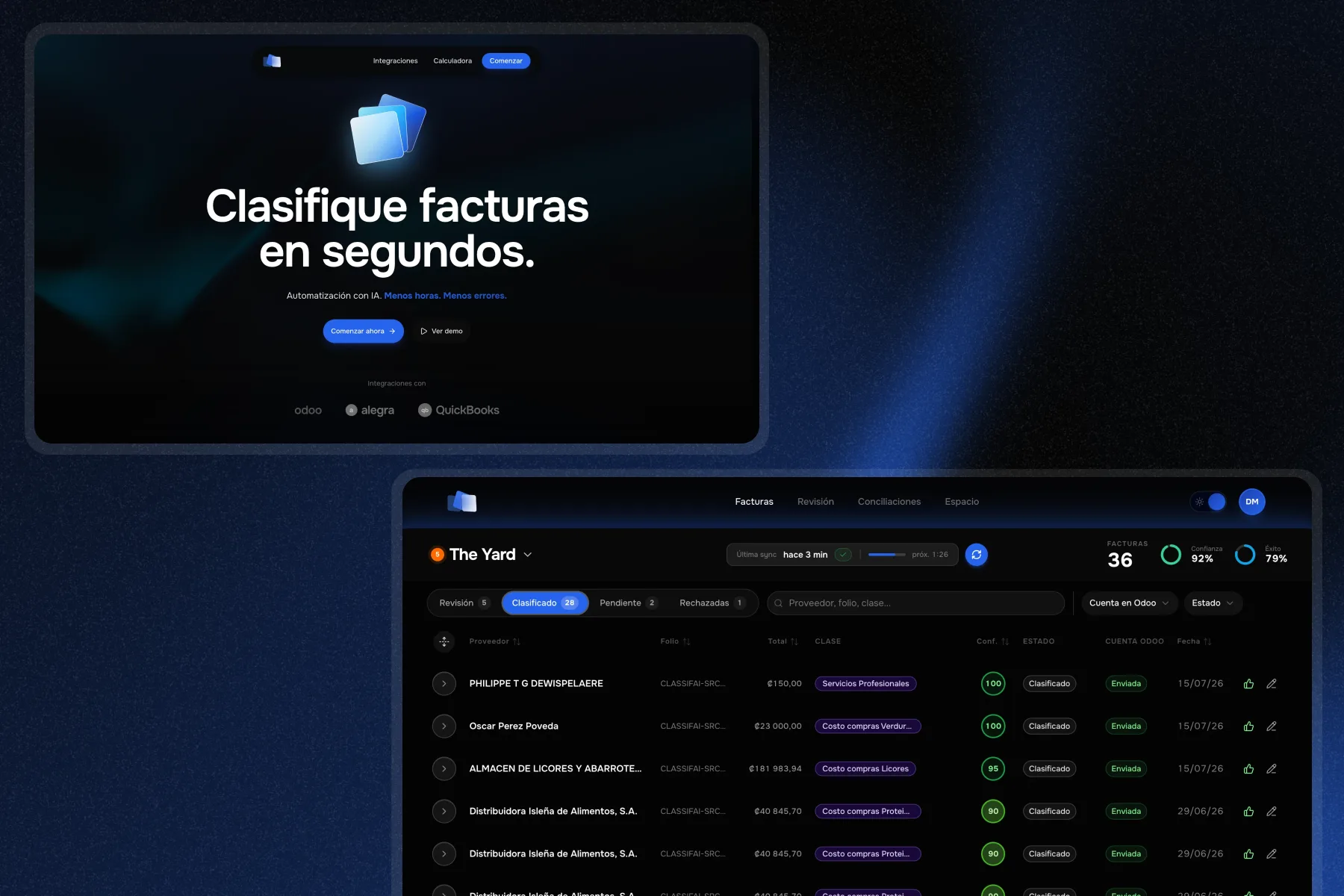 ClassifAI case study showing the marketing site and invoice classification dashboard